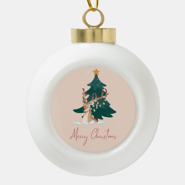 Adorno De Cerámica Tipo Bola Navidades venados (Anverso)