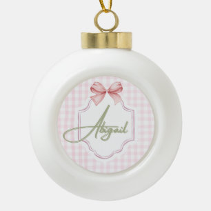 Adorno De Cerámica Tipo Bola Niña Abigail Personalizada Bow&Gingham