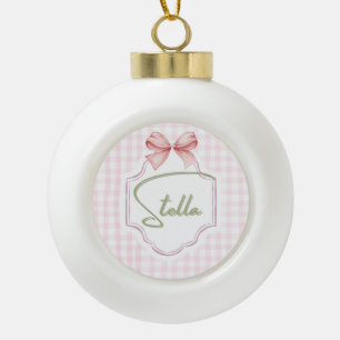 Adorno De Cerámica Tipo Bola Niña Stella Bow&Gingham personalizada