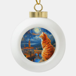 Adorno De Cerámica Tipo Bola Noche estrellada sobre Florencia   Arte de gato gi