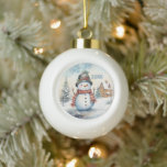 Adorno De Cerámica Tipo Bola Nombramiento adicional de snowman acuarela festiva<br><div class="desc">Acuarela festiva snowman añadir nombre Ceramic Ball Ornamento de Navidad</div>