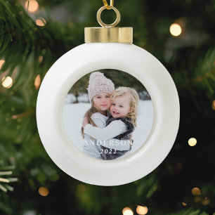Adorno De Cerámica Tipo Bola Nombre de familia y Navidad con foto