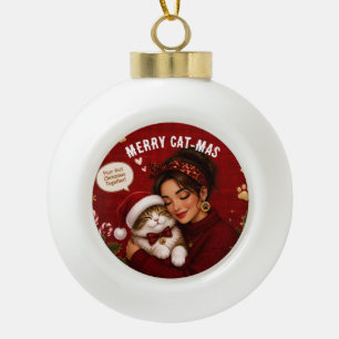 Adorno De Cerámica Tipo Bola Nombre de foto de Navidad escarlata Cat-Mas alegre