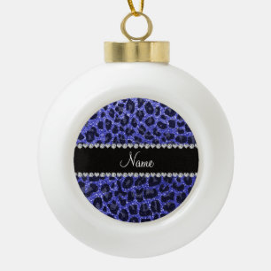 Adorno De Cerámica Tipo Bola Nombre personalizado neón azul purpurina leopardo