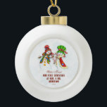 Adorno De Cerámica Tipo Bola Nuestra Primera Navidad Como Sr. y la Sra. Cute Sn<br><div class="desc">Diseño bonito y romántico con NUESTRA PRIMERA tipografía NAVIDAD,  una bella acuarela Snowmans (He & She) sobre un fondo blanco con copos de nieve azules. Utilice la herramienta Personalize para agregar su información. Para obtener más elementos coincidentes,  visite mi colección de Navidades de sueño.</div>