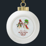 Adorno De Cerámica Tipo Bola Nuestra Primera Navidad Como Sr. y la Sra. Cute Sn<br><div class="desc">Diseño bonito y romántico con NUESTRA PRIMERA tipografía NAVIDAD,  una bella acuarela Snowmans (He & She) sobre un fondo blanco con copos de nieve azules. Utilice la herramienta Personalize para agregar su información. Para obtener más elementos coincidentes,  visite mi colección de Navidades de sueño.</div>
