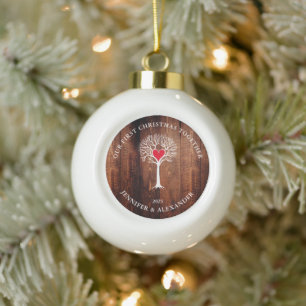 Adorno De Cerámica Tipo Bola Nuestra primera Navidad juntos aman la madera rúst