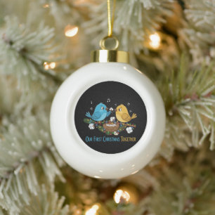 Adorno De Cerámica Tipo Bola Nuestra primera Navidad juntos Lindos pajaritos en
