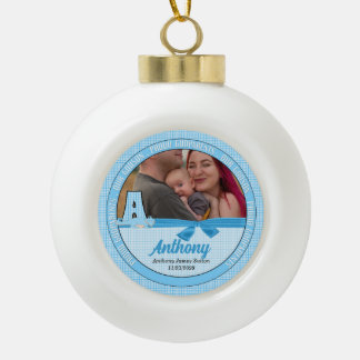 Adorno De Cerámica Tipo Bola Nuevo padrino Blue Gingham Baby Monograma A