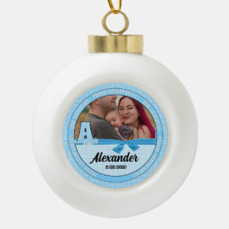 Adorno De Cerámica Tipo Bola Nuevos abuelos Blue Gingham Baby Monograma A