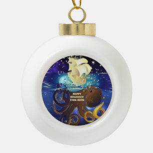 Adorno De Cerámica Tipo Bola Octopus Enorme y Caravella