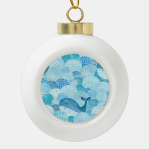Adorno De Cerámica Tipo Bola Ondas, ballena, textura azul infantil