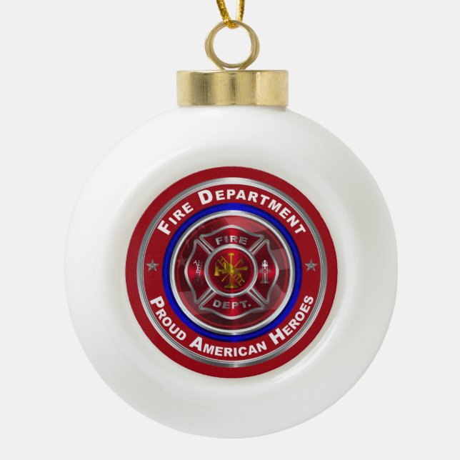 Adorno De Cerámica Tipo Bola Orgulloso bombero americano (Anverso)