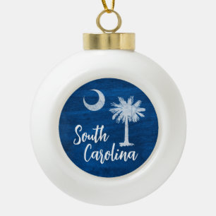 Adorno De Cerámica Tipo Bola Ornamento - Bandera de Carolina del Sur con árbol