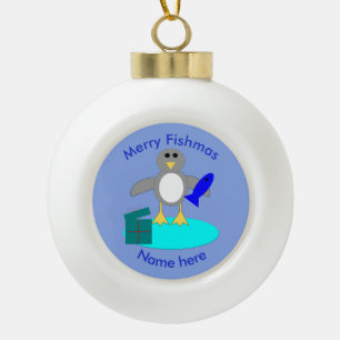 Adorno De Cerámica Tipo Bola Ornamento pingüino de la pesca navideña