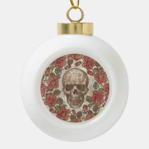 Adorno De Cerámica Tipo Bola Ornamento retro de cráneos y Rosas