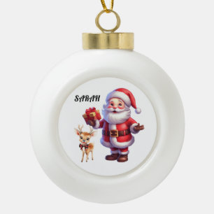 ADORNO DE CERÁMICA TIPO BOLA ORNAMIENTO DE BOLA CERAMICA SANTA Y REINDEER