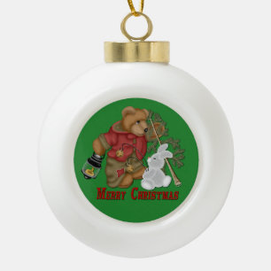Adorno De Cerámica Tipo Bola Oso de las Felices Navidad y ornamento de la bola