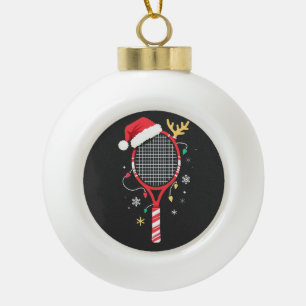 Adorno De Cerámica Tipo Bola Paddle de tenis con Sombrero Santa y Luces de Navi