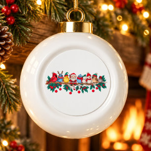 Adorno De Cerámica Tipo Bola Pájaros De Navidad Rama Cardenal Santa Muñeco De N