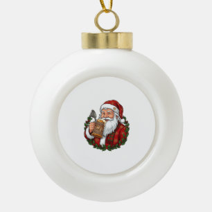Adorno De Cerámica Tipo Bola Papá Noel de Navidad sosteniendo un vaso de cervez
