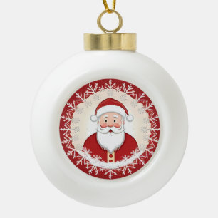 Adorno De Cerámica Tipo Bola Papá Noel en medio de copos de nieve