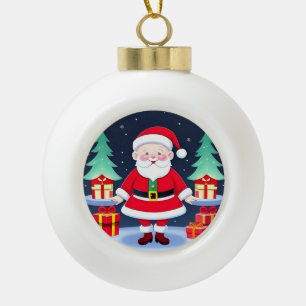 Adorno De Cerámica Tipo Bola Papá Noel y regalos