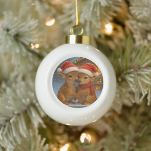 Adorno De Cerámica Tipo Bola Pareja de ciervos de Navidad bajo las luces acoged