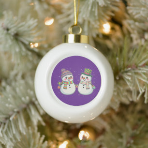 Adorno De Cerámica Tipo Bola Pareja de muñecos de nieve de dibujos animados lin