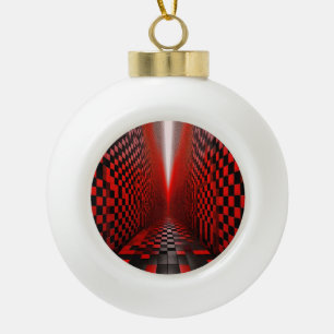 Adorno De Cerámica Tipo Bola Pasillo de tablero de ajedrez rojo y negro con luz