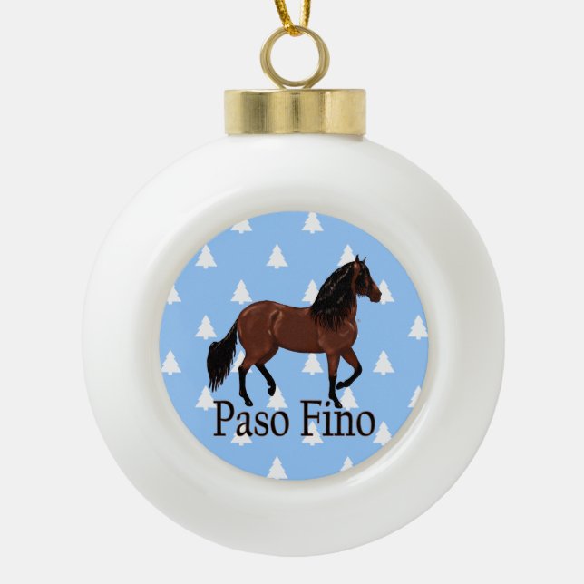 Adorno De Cerámica Tipo Bola Paso Fino Bay Caballo Árboles de Navidad blancos (Anverso)