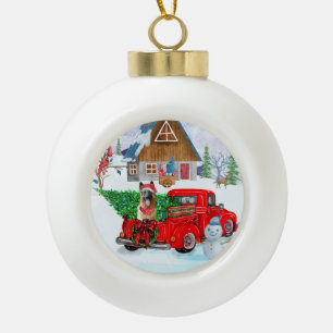 Adorno De Cerámica Tipo Bola Pastor Alemán en camión de entrega de Navidad niev