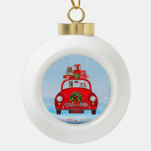Adorno De Cerámica Tipo Bola Pastor Alemán en coche con Papá Noel