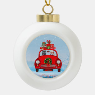 Adorno De Cerámica Tipo Bola Pastor Alemán Negro En Coche Con Santa Claus
