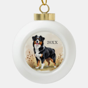 Adorno De Cerámica Tipo Bola Pastor Australiano Negro Tricolor Perro Aussie