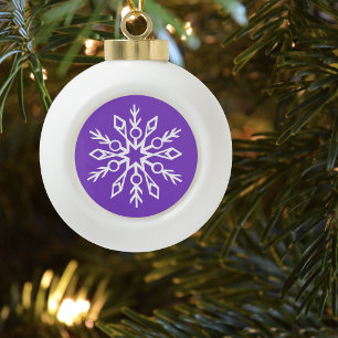 Adorno De Cerámica Tipo Bola Patrón de Copos de Nieve Purpúreos Fiesta Mágica d