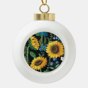 Adorno De Cerámica Tipo Bola Patrón de girasol de fondo negro