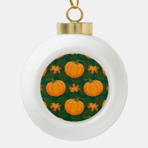 Adorno De Cerámica Tipo Bola Patrón de hojas otoñales de calabaza naranja