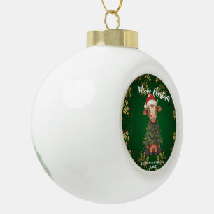 Adorno De Cerámica Tipo Bola Patrón de Navidad de vaca alegre lindo ternero árb