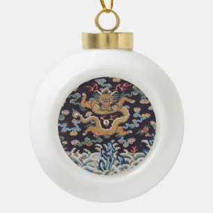 Adorno De Cerámica Tipo Bola Patrón de seda oriental del dragón chino vintage