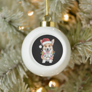 Adorno De Cerámica Tipo Bola Pembroke Welsh Corgi Santa Christmas Tree Lights