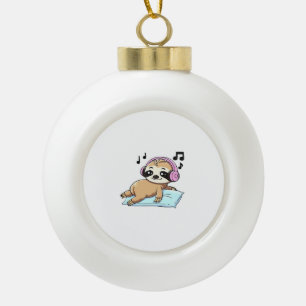 Adorno De Cerámica Tipo Bola Perezoso Chibi Kawaii Escuchando Música � Relajant