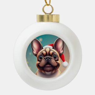 Adorno De Cerámica Tipo Bola Perro Adorable con Gorro de Santa