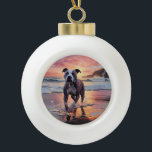 Adorno De Cerámica Tipo Bola Perro americano Staffordshire Sandy en puesta de s<br><div class="desc">Sumérgete en la belleza tranquila de nuestro diseño "Patas arenosas y tonos de puesta de sol" de un perro en la playa al atardecer. Esta escena cautivadora captura la esencia de una velada perfecta en la orilla, con un leal compañero canino disfrutando de las arenas doradas y los tonos impresionantes...</div>