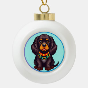 Adorno De Cerámica Tipo Bola Perro animado lindo con collar
