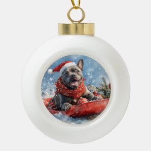 Adorno De Cerámica Tipo Bola Perro Cane Corso en Trineo Deja que Nieve Navidad