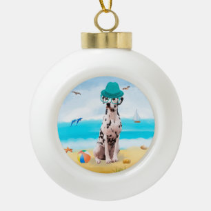 Adorno De Cerámica Tipo Bola Perro dálmata en la playa