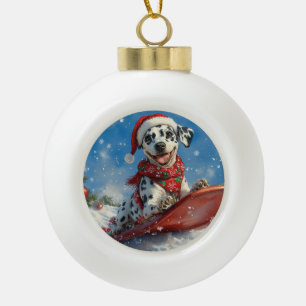 Adorno De Cerámica Tipo Bola Perro dálmata en trineo Deja que nieve Navidad