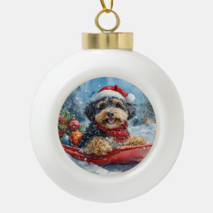 Adorno De Cerámica Tipo Bola Perro de Bernedoodle en la cornisa, Navidades de l