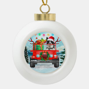 Adorno De Cerámica Tipo Bola Perro de Frontera Collie con regalos de Navidades